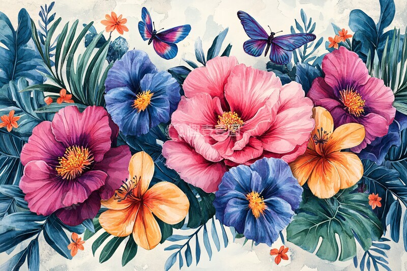 高清大图下载【趣麦麦图】热带花卉水彩绘2