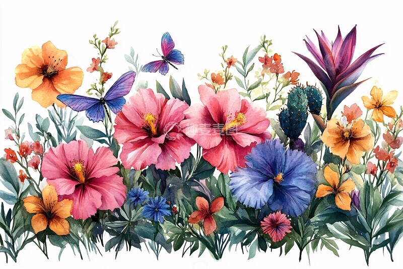 高清大图下载【趣麦麦图】热带花卉水彩绘1