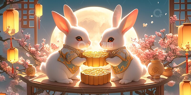 高清大图下载【趣麦麦图】中秋兔月吃月饼
