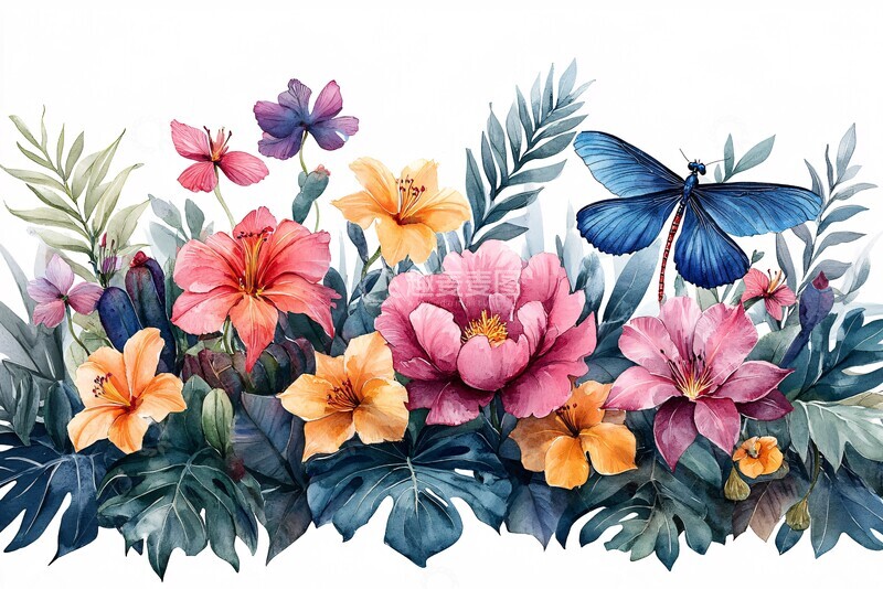 高清大图下载【趣麦麦图】热带花卉水彩绘