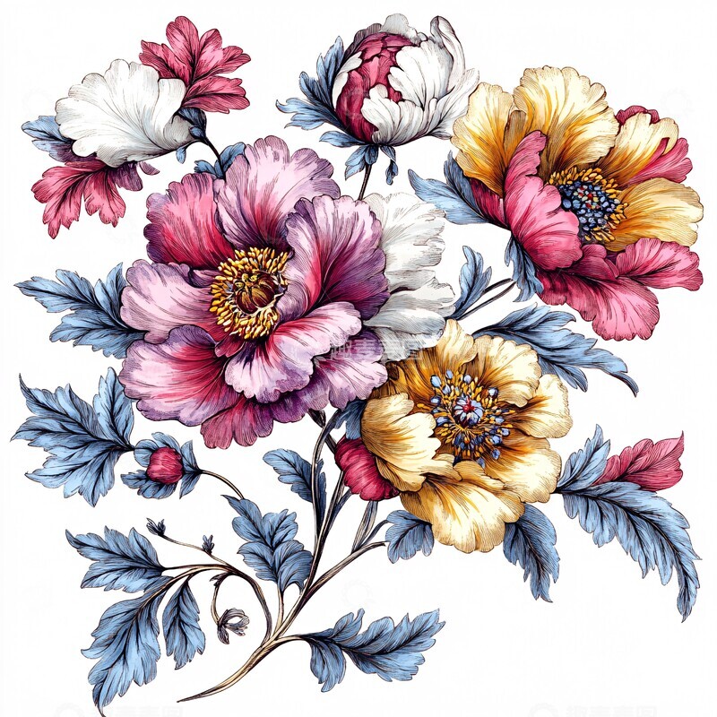 高清大图下载【趣麦麦图】绣花花卉插画1