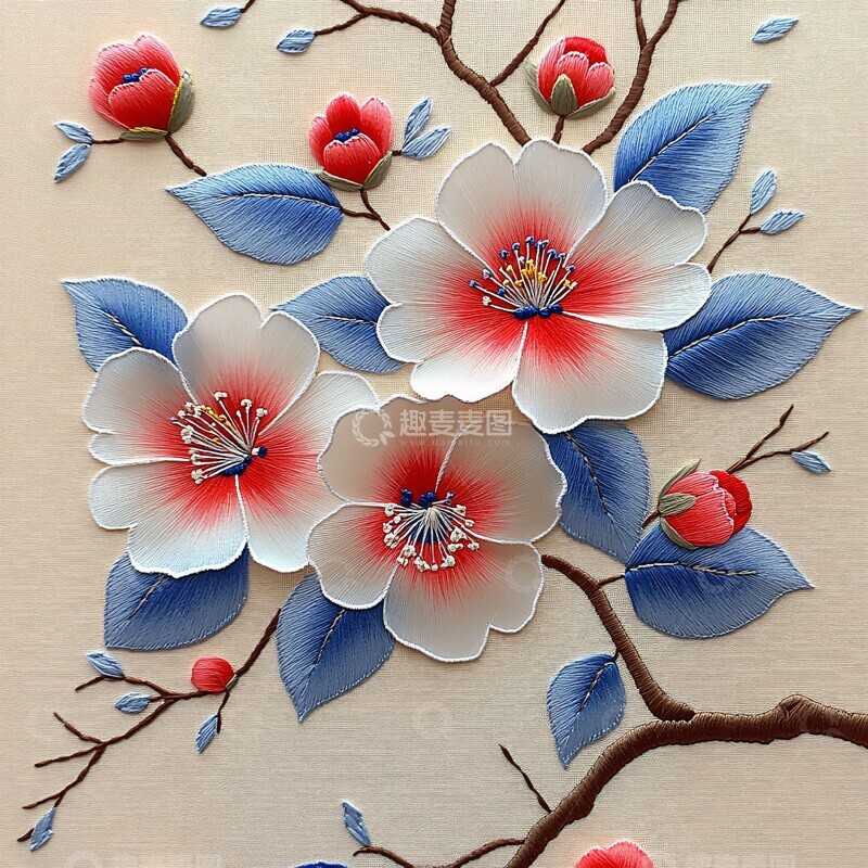 高清大图下载【趣麦麦图】樱花绣花图案1