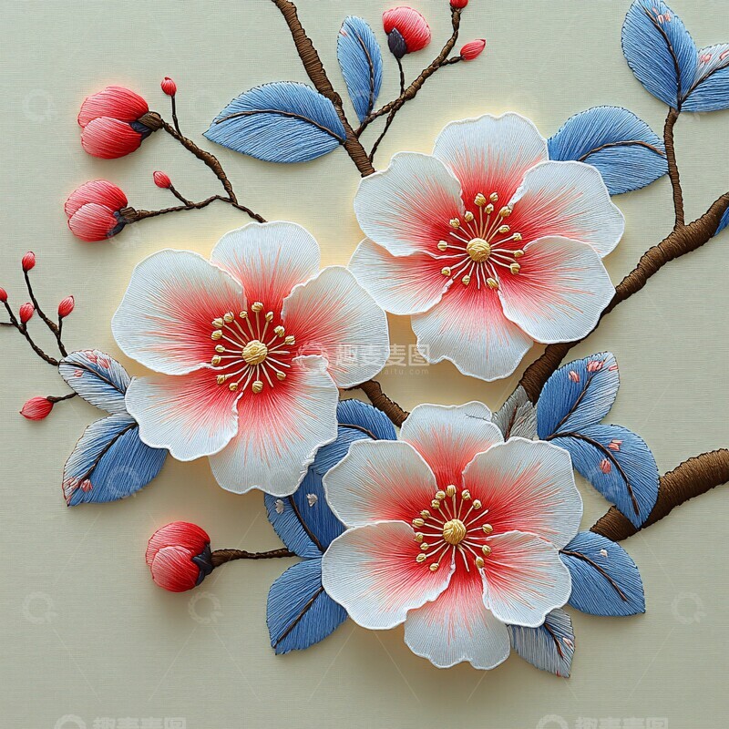 高清大图下载【趣麦麦图】樱花绣花图案2