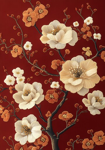 白花枝叶刺绣图1