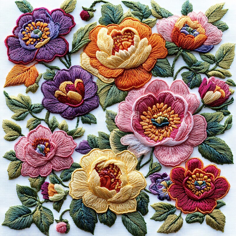 高清大图下载【趣麦麦图】白底绣球花图案