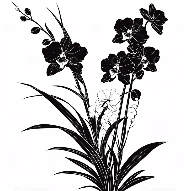 高清大图下载【趣麦麦图】兰花剪影兰花剪影线条1