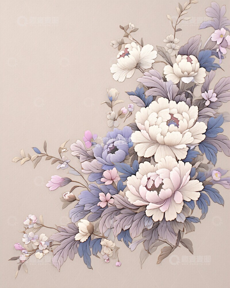 高清大图下载【趣麦麦图】粉色牡丹与小野花