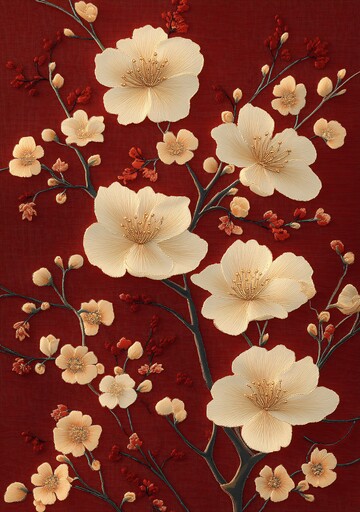 白花枝叶刺绣图2