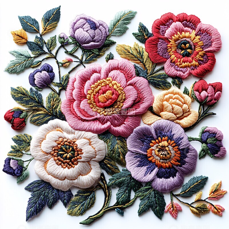 高清大图下载【趣麦麦图】白底绣球花图案1