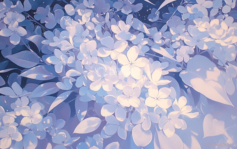 高清大图下载【趣麦麦图】白色紫花油彩画