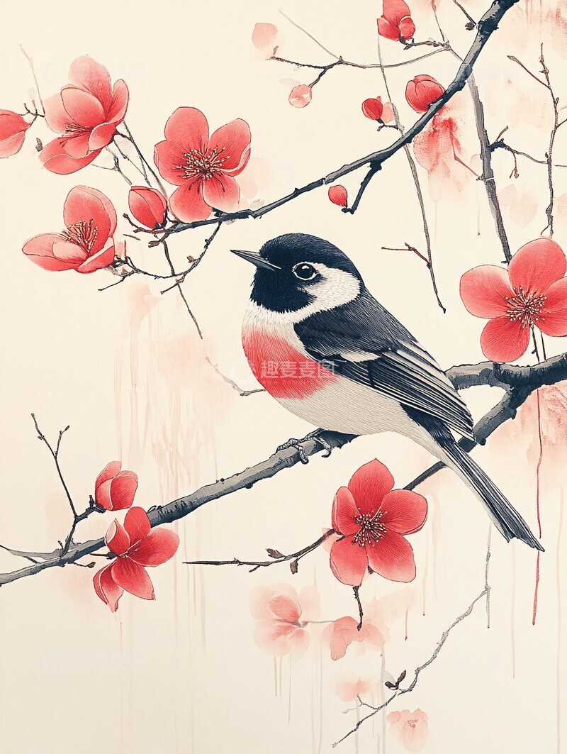 高清大图下载【趣麦麦图】木兰花鸟刺绣托特包