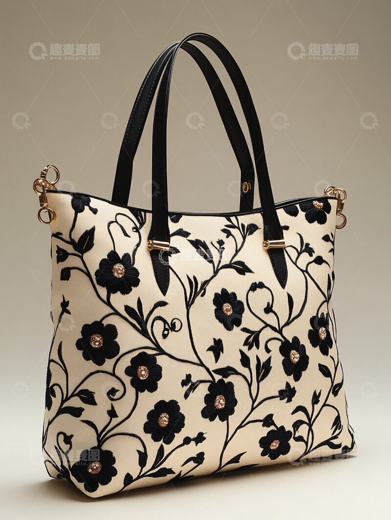 高清大图下载【趣麦麦图】简约刺绣帆布包