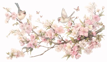 鸟栖樱花樱花鸟类蝴蝶