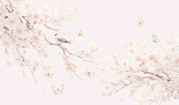 鸟栖樱花樱花鸟类蝴蝶1