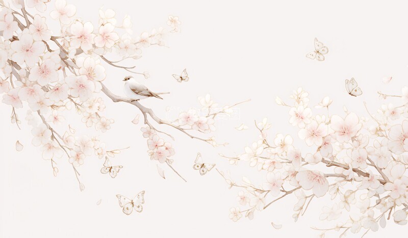 高清大图下载【趣麦麦图】鸟栖樱花樱花鸟类蝴蝶1
