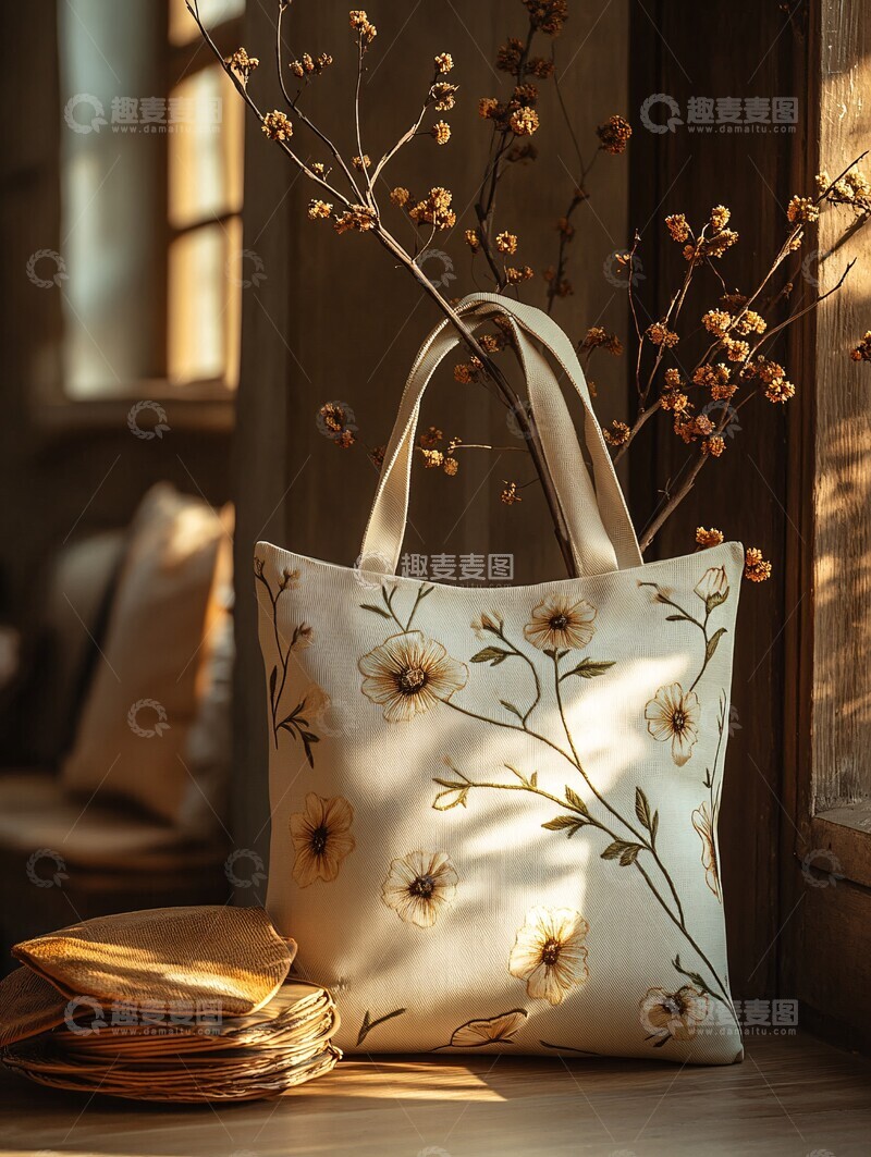 高清大图下载【趣麦麦图】-简约黑白刺绣托特包2