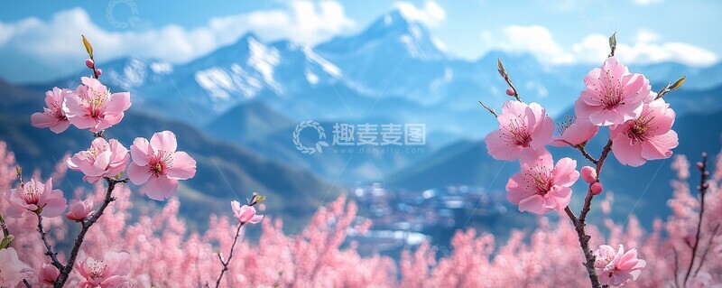 高清大图下载【趣麦麦图】桃花盛开山景远1