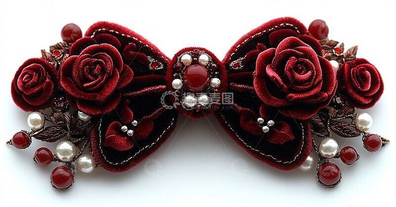 高清大图下载【趣麦麦图】红丝绒蝴蝶结发夹2