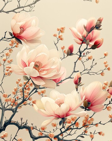 玉兰花枝对称图1