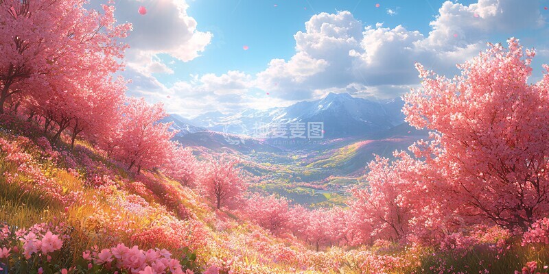 高清大图下载【趣麦麦图】樱花盛开山坡1