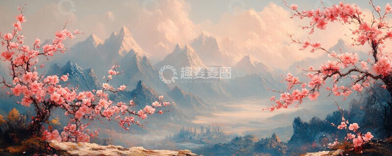 高清大图下载【趣麦麦图】桃花盛开山景远2