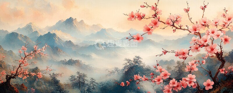 高清大图下载【趣麦麦图】-桃花盛开山景远