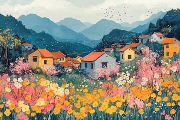 春风村景图春风村景诗书1