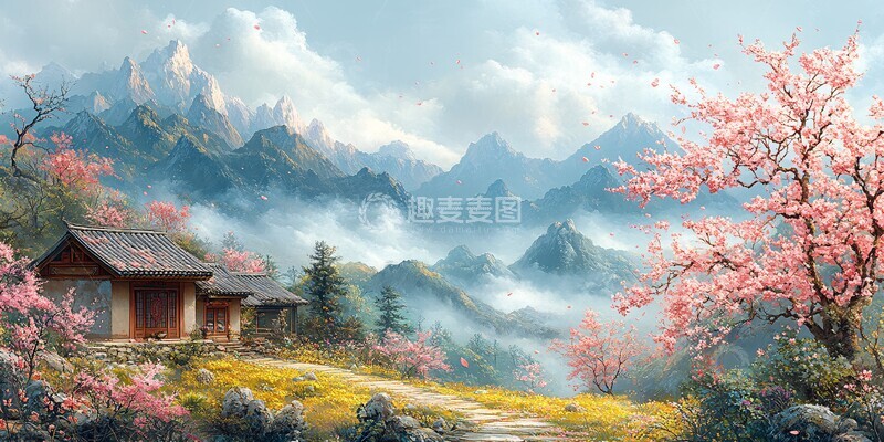 高清大图下载【趣麦麦图】春山花径小屋2