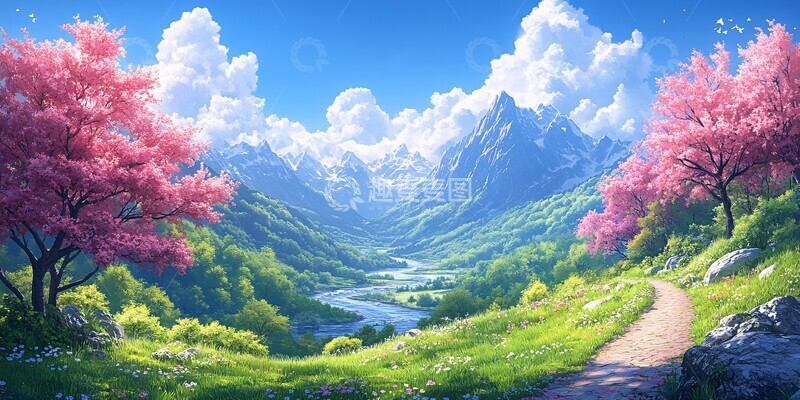 高清大图下载【趣麦麦图】樱桃树与山谷