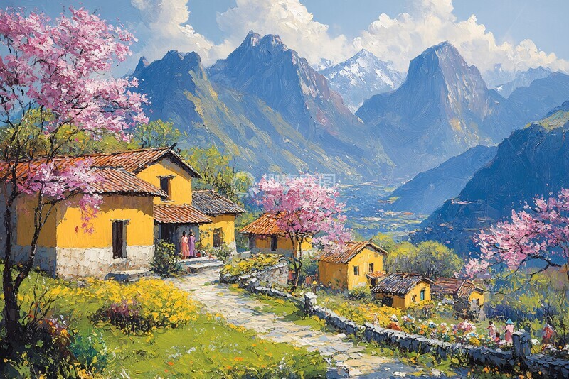 高清大图下载【趣麦麦图】春花覆盖的村庄