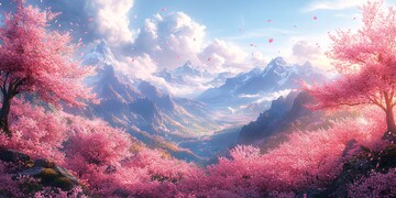 樱花谷远景樱花山谷远景