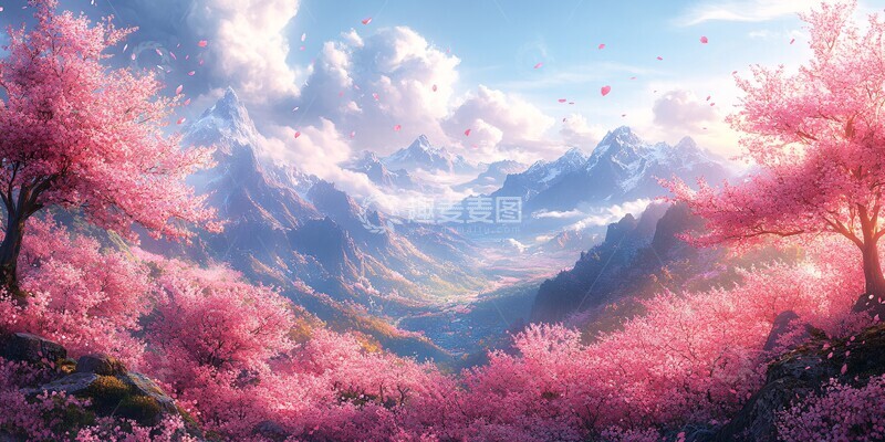 高清大图下载【趣麦麦图】樱花谷远景樱花山谷远景