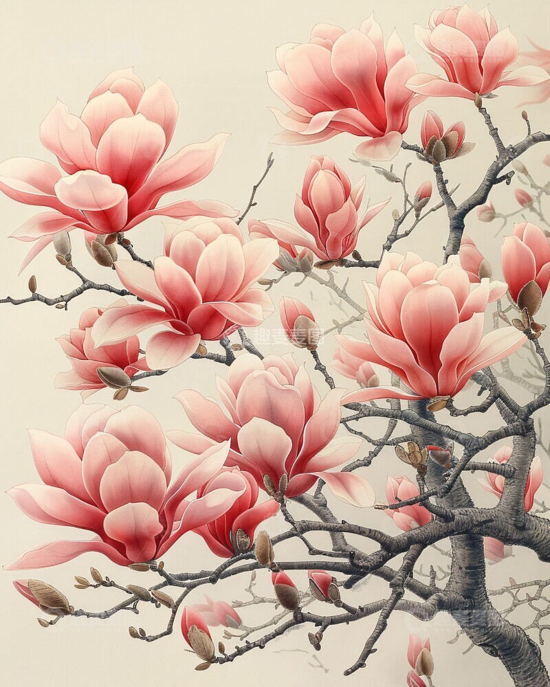 高清大图下载【趣麦麦图】木兰花枝图案