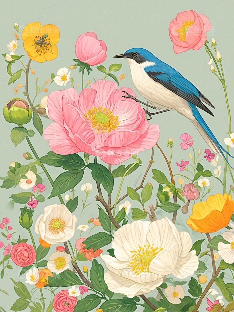 高清大图下载【趣麦麦图】粉色银莲花矢车菊1