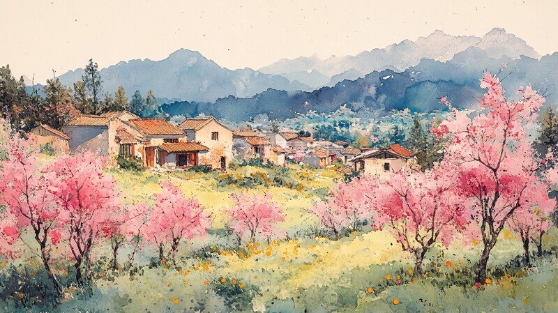 高清大图下载【趣麦麦图】春日杏林村景2