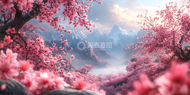 高清大图下载【趣麦麦图】樱花谷远景樱花山谷远景1