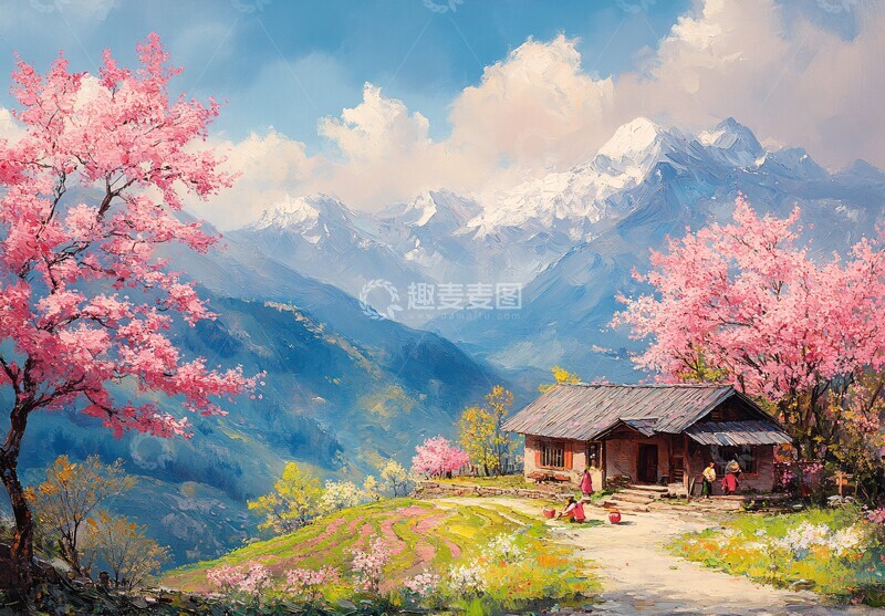 高清大图下载【趣麦麦图】桃树村庄稻田风景