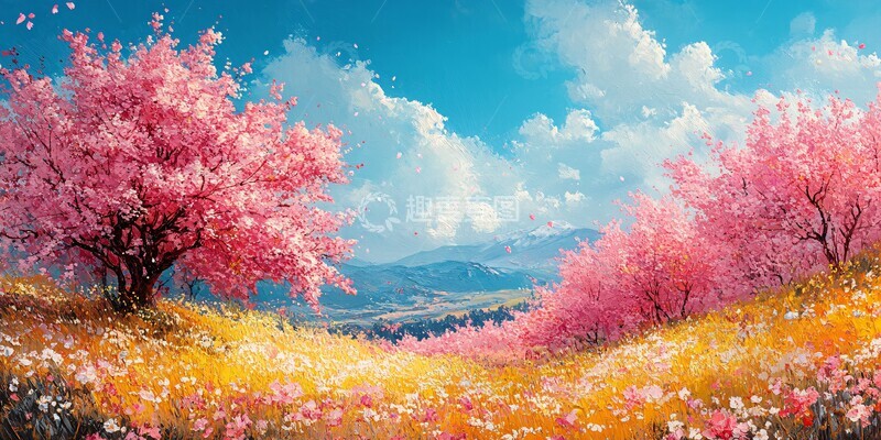 高清大图下载【趣麦麦图】樱花盛开山坡2