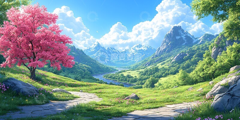 高清大图下载【趣麦麦图】樱桃树与山谷2