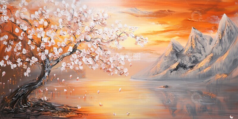 高清大图下载【趣麦麦图】樱花树与山水倒影1