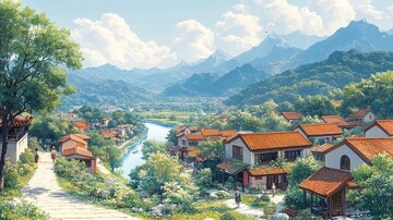 河畔小径与红瓦房2