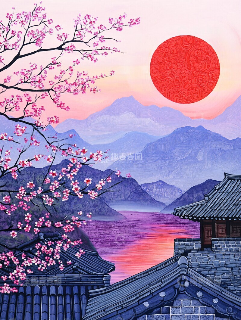 高清大图下载【趣麦麦图】山村暮色木屋图