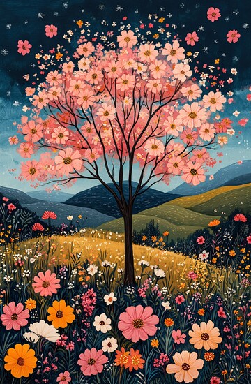 樱花与山野樱花山野绿色1