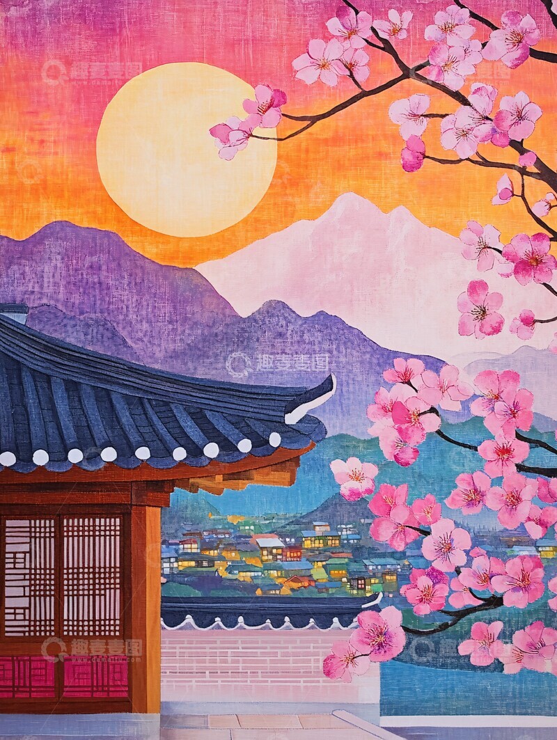 高清大图下载【趣麦麦图】山村暮色木屋图1