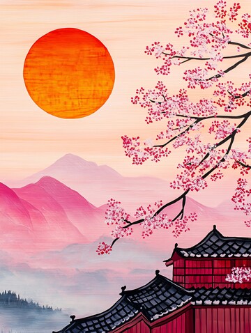 山村暮色木屋图2