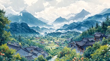 山村农田与云雾缭绕1