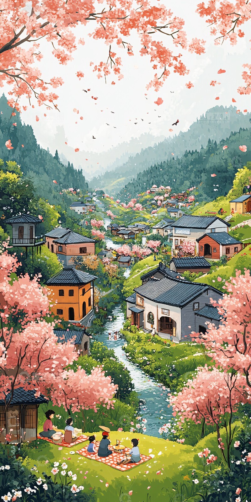 高清大图下载【趣麦麦图】樱花树下野餐会1