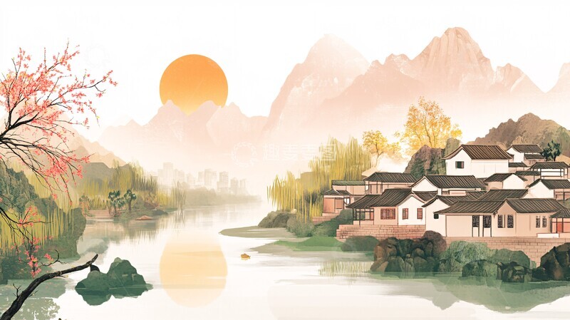 高清大图下载【趣麦麦图】晨光中的河畔景致2