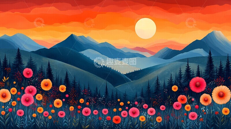 高清大图下载【趣麦麦图】春景几何图案