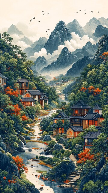 稻田山水云稻田稻穗动物